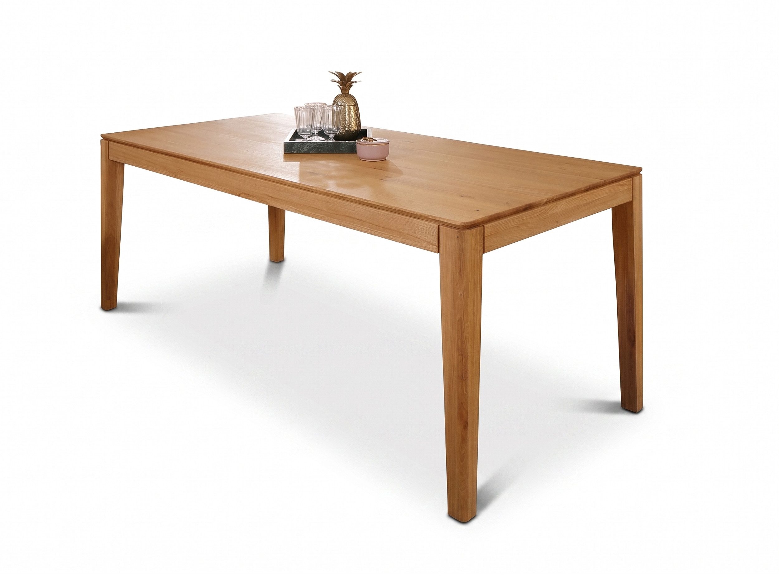 Massivart® Esstisch Wildeiche geölt, ausziehbar Massivholz »FLAVIA«, Butterfly-Auszug 85 cm • schwebende Tischkante • konische Standbeine