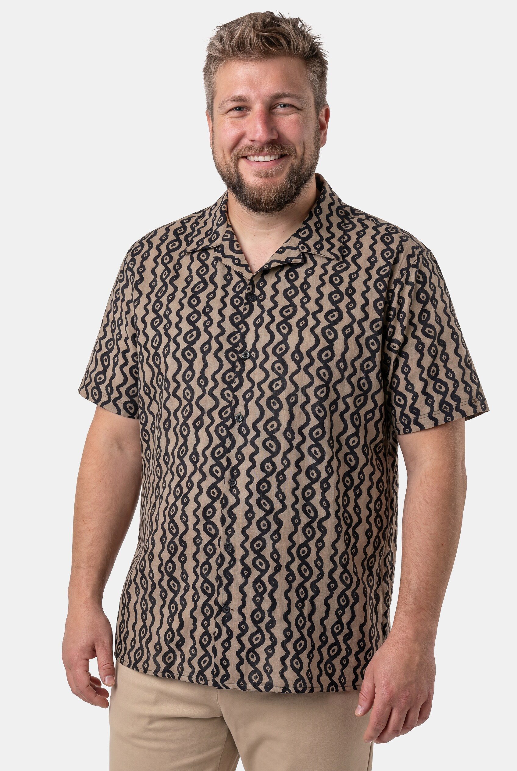 Kurzarmhemd Leinenoptik-Hemd Halbarm Cubakragen Cuba Fit
