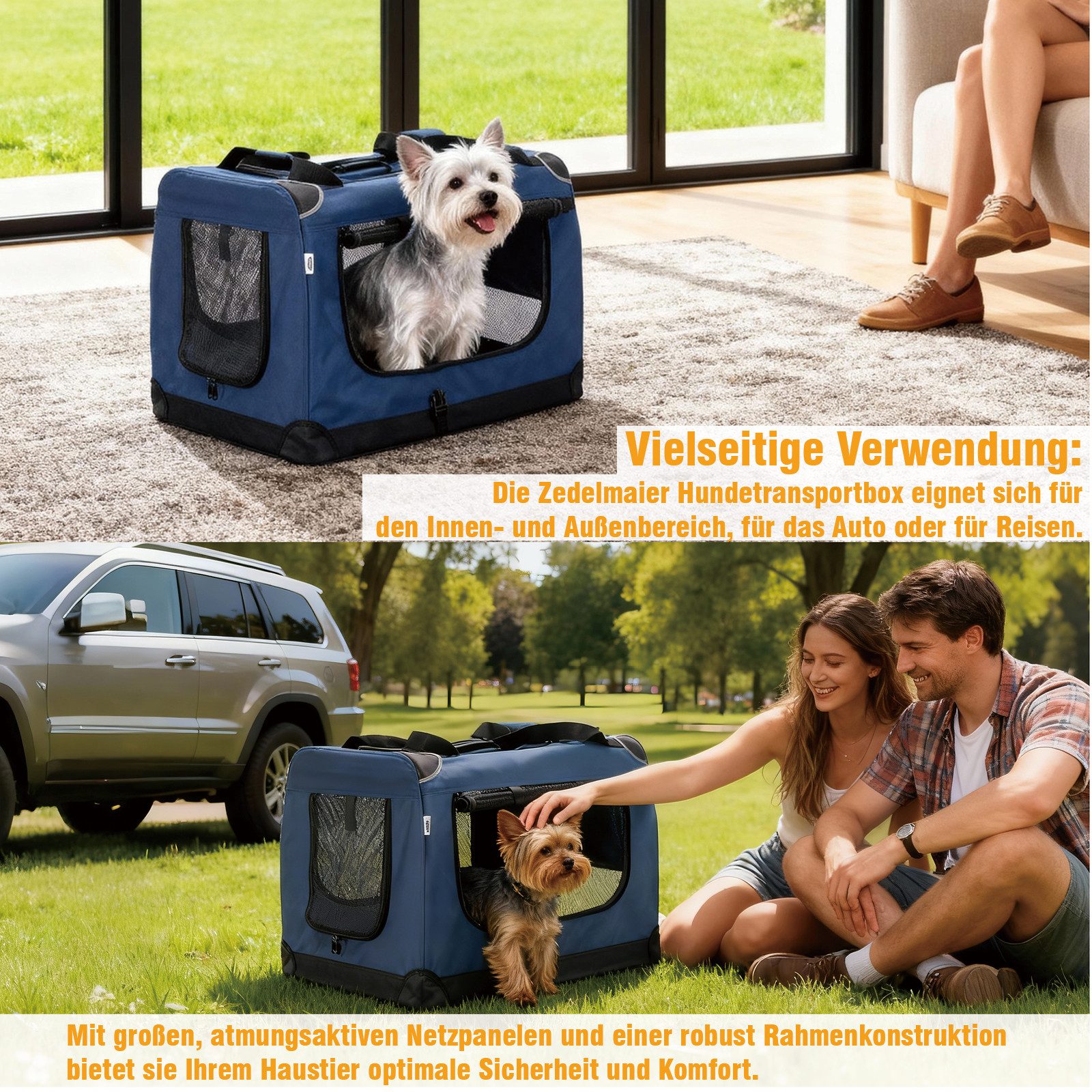 Zedelmaier Tiertransporttasche Transportbox, Faltbar Hundetransportbox, Katzenbox, Inkl.2 Rollen Hundekotbeutel, 1 faltbarer Napf, 2 praktische Beutel