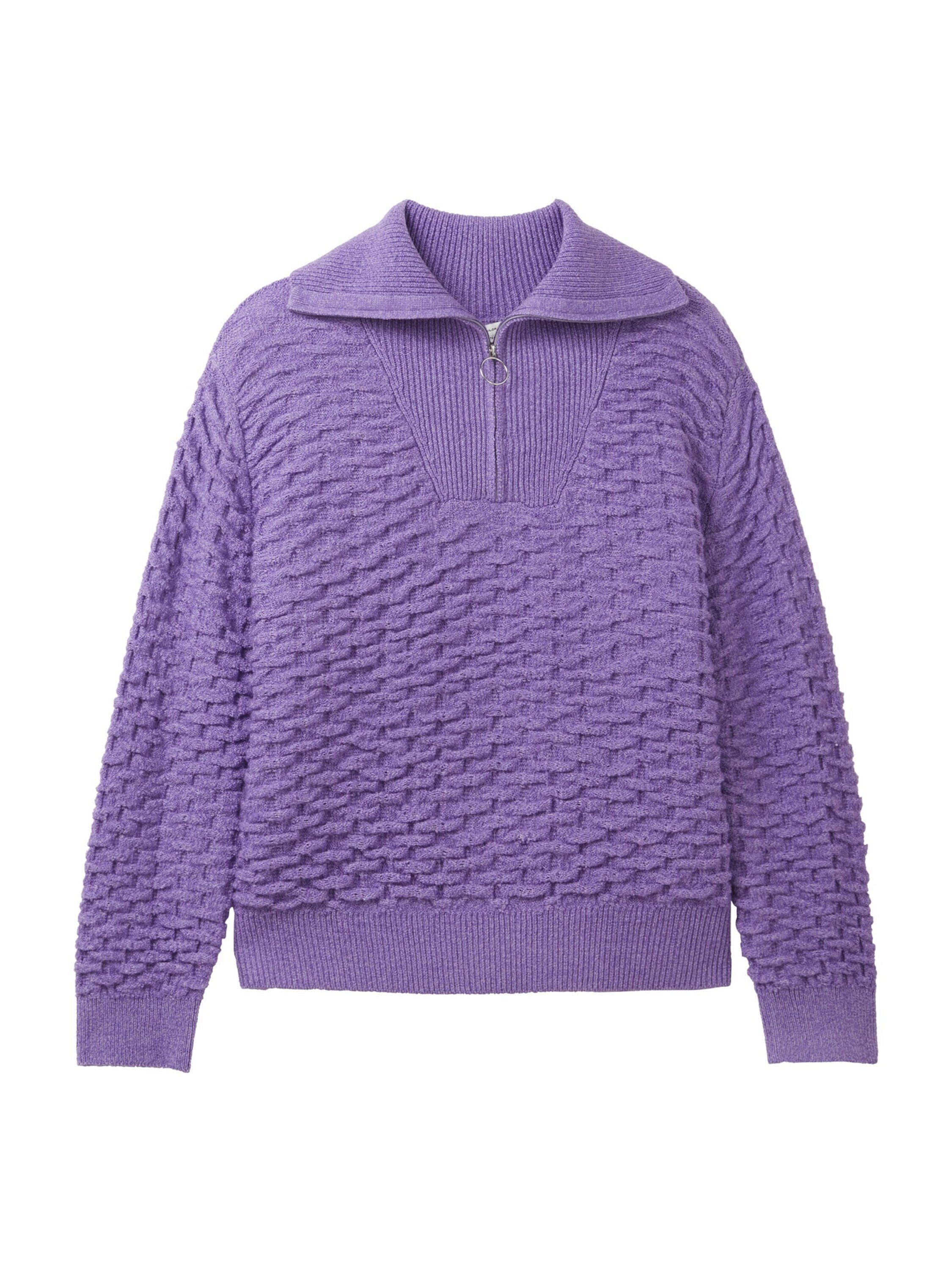 Details Plain/ohne TOM Strickpullover (1-tlg) Denim TAILOR lilac