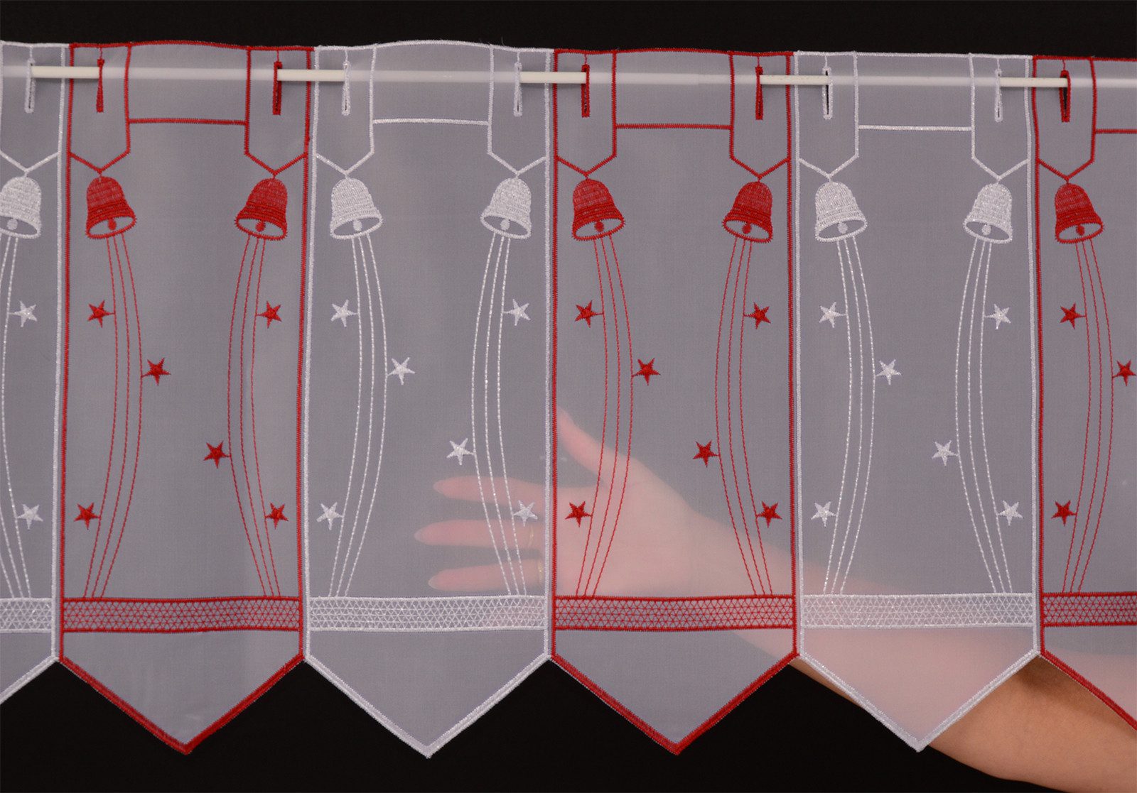 Gardinen Kranzusch Scheibengardine Glocken und Sterne, Stangendurchzug, transparent, Kurzgardine,Stablöcher