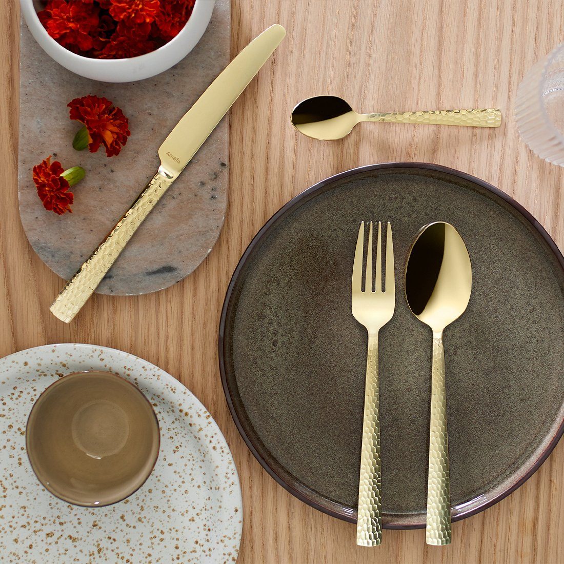 Amefa Besteck-Set FELICITY (30-tlg), 13/0 18/0, PVD champagner, gehämmert