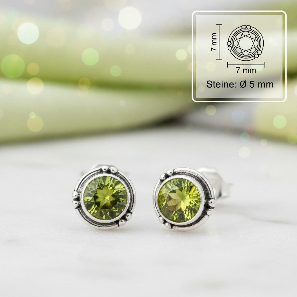 mantraroma Paar Ohrstecker LITANG aus 925 Silber mit Peridot (Paar, Paar Ohrringe mit Schmuckbeutel), 925 Sterling Silber Ohrringe für Damen