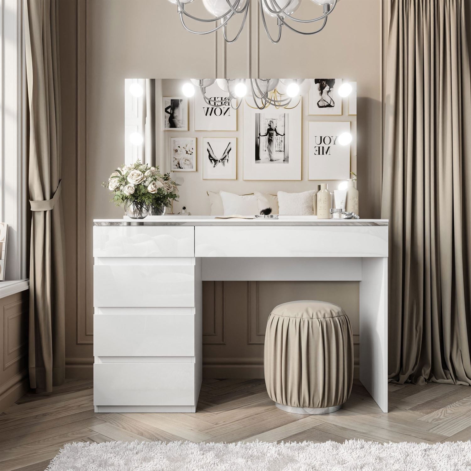 Lookway Schminktisch AURORA II SILVER ELITE mit Spiegel und LED Beleuchtung günstig online kaufen