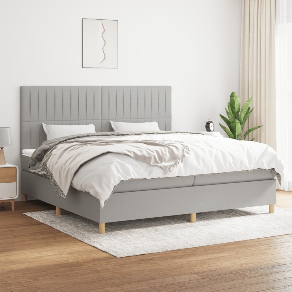 vidaXL Boxspringbett Boxspringbett mit Matratze Hellgrau 200x200 cm Stoff B günstig online kaufen