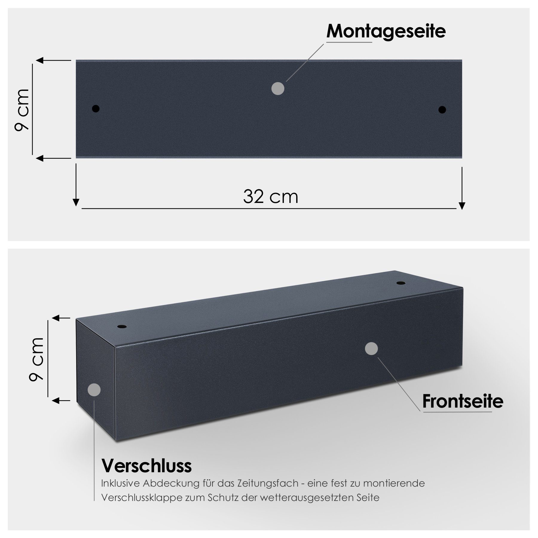 MOCAVI Briefkasten MOCAVI Box 610 7016) wetterausgesetzte passendem Briefkasten enthalten, Zeitungsfach Verschluss inkl. Seite mit für und anthrazit (RAL im Paket Edelstahl-Griff