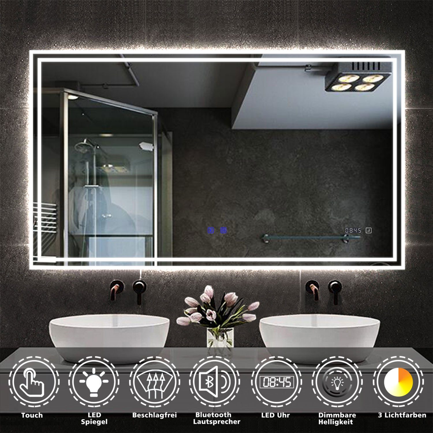 duschspa Badspiegel Wandspiegel Badezimmerspiegel mit LED günstig online kaufen