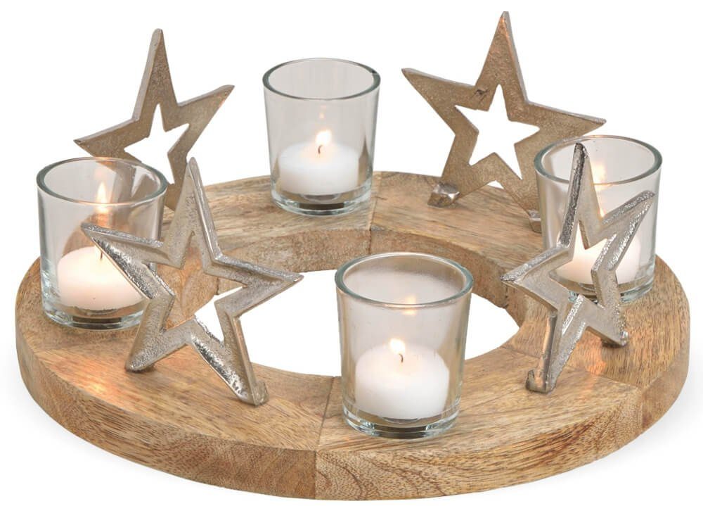 matches21 HOME & HOBBY Kerzenhalter Holz Adventskranz rund mit Deko und Ker günstig online kaufen