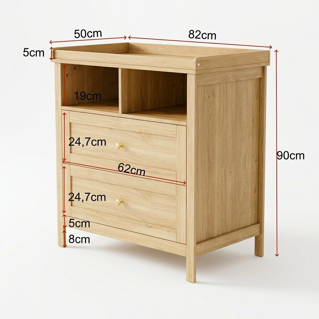 REDOM Wickelkommode Design-Wickelmöbel – abnehmbar, vielseitig & stilvoll, Holzoptik, Schubladen, Natur, 82×50×90 cm, für Kinderzimmer