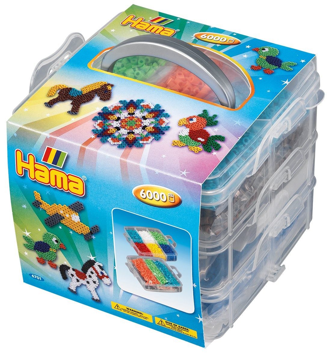 Hama Perlen Bügelperlen Hama Midi Bügelperlen Box 6000 Perlen mit 3 Stiftplatten, (6000-tlg), Perlen Durchmesser 5 mm