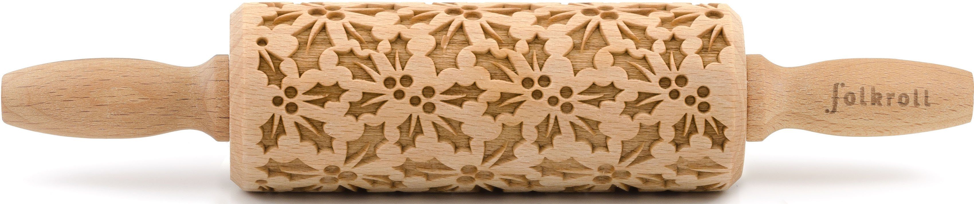 folkroll Teigroller 3D-Motiv-Teigrolle Massivholz, Stechpalme