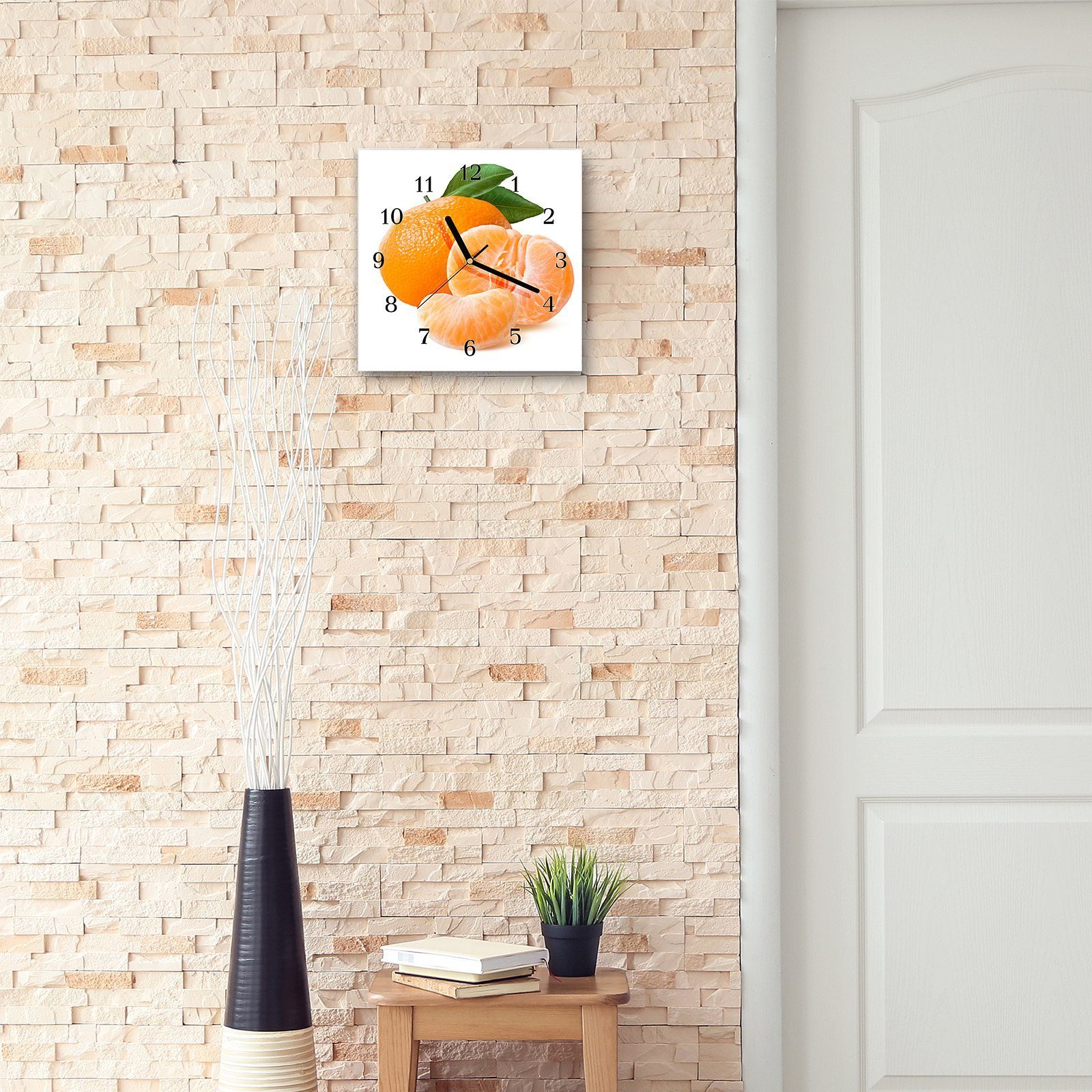 Mandarinenschnitze x Motiv Größe Primedeco Glasuhr cm mit Wanduhr 30 30 Wandkunst Wanduhr