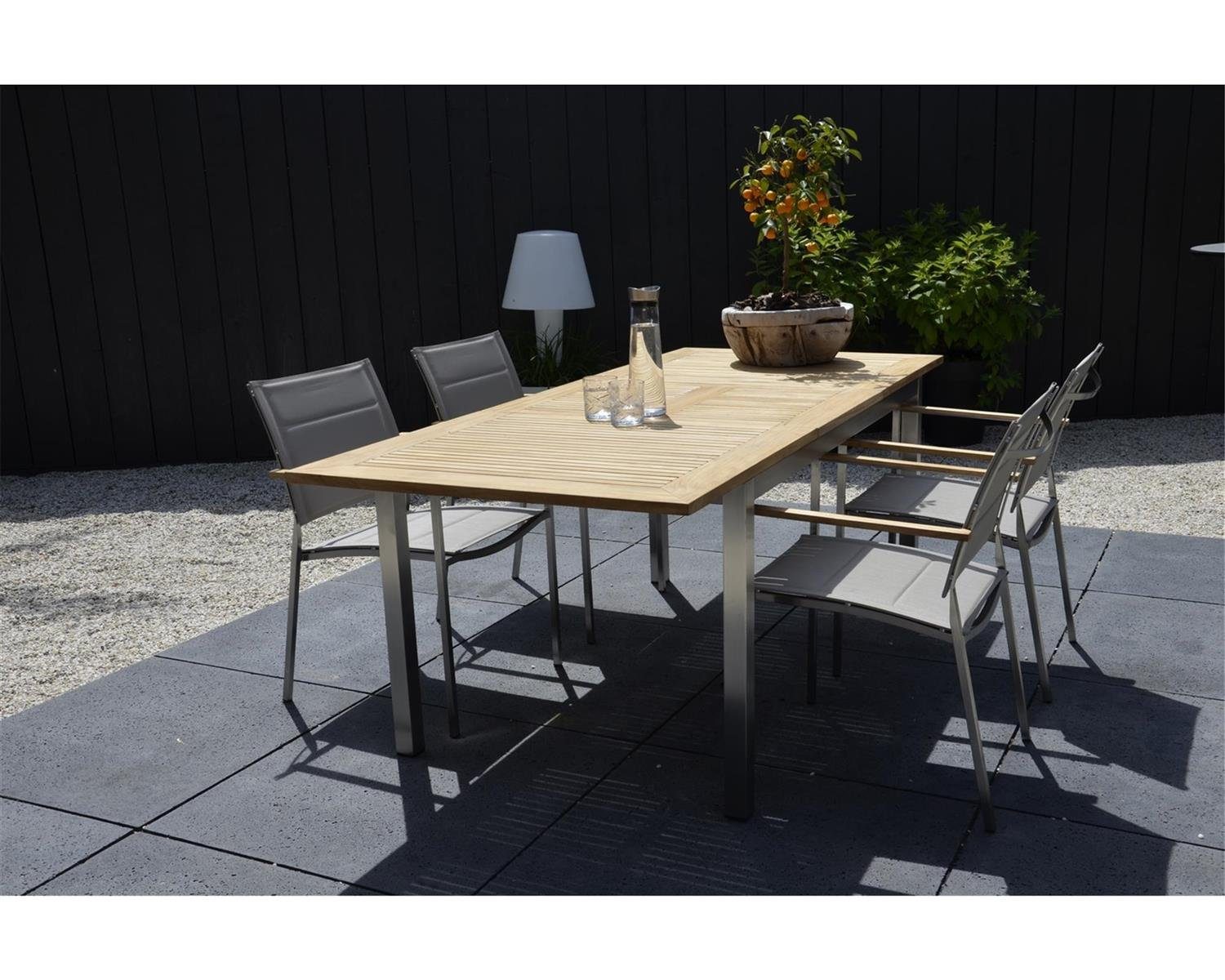 Gartentisch mit 152-210x90cm Lesli Teak Living Ausziehtisch Edelstahl Lesli Living "Marmaris"