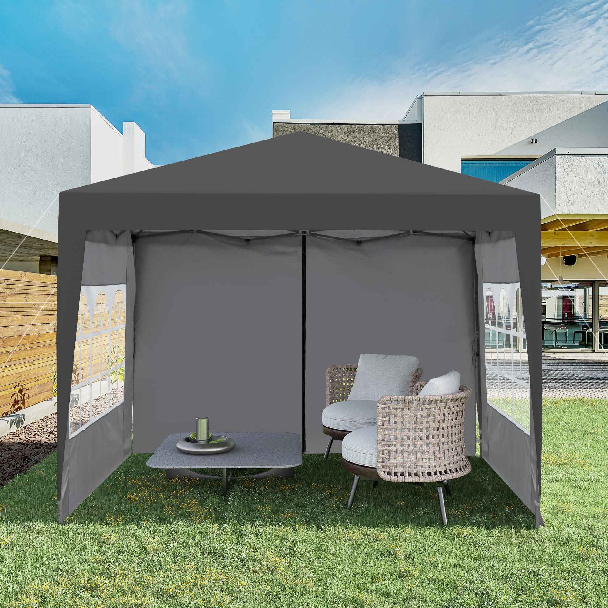 BBG Faltpavillon 3x3 m Faltpavillon wasserdicht mit 4 Seitenwänden & Sandsäcken, mit 4 Seitenteilen, stabiler Stahlrahmen, UV50+, winterfest, faltbar, Partyzelt