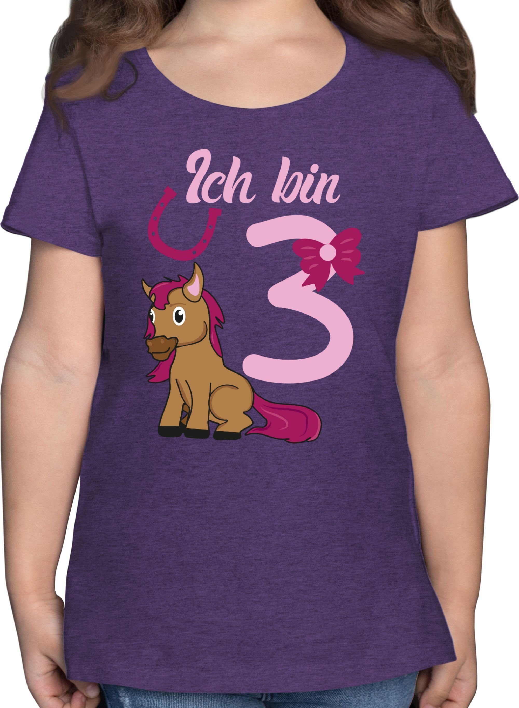 Shirtracer T-Shirt Ich bin drei Pferd rosa 3. Geburtstag 2 Lila Meliert
