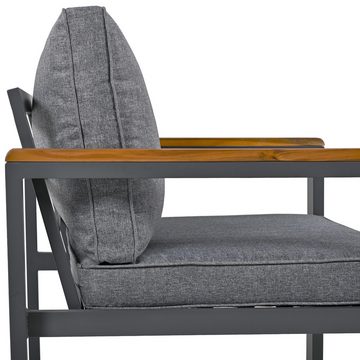 Tongtong Loungeset mit verzinktem Stahl Rahmen, Akazienholz Tischplatte und Armlehnen, (4-teiliges Esstisch-Set, 1x 2-Sitzer-Sofa, 2x Einzelstühle, 1x Tisch), Grau