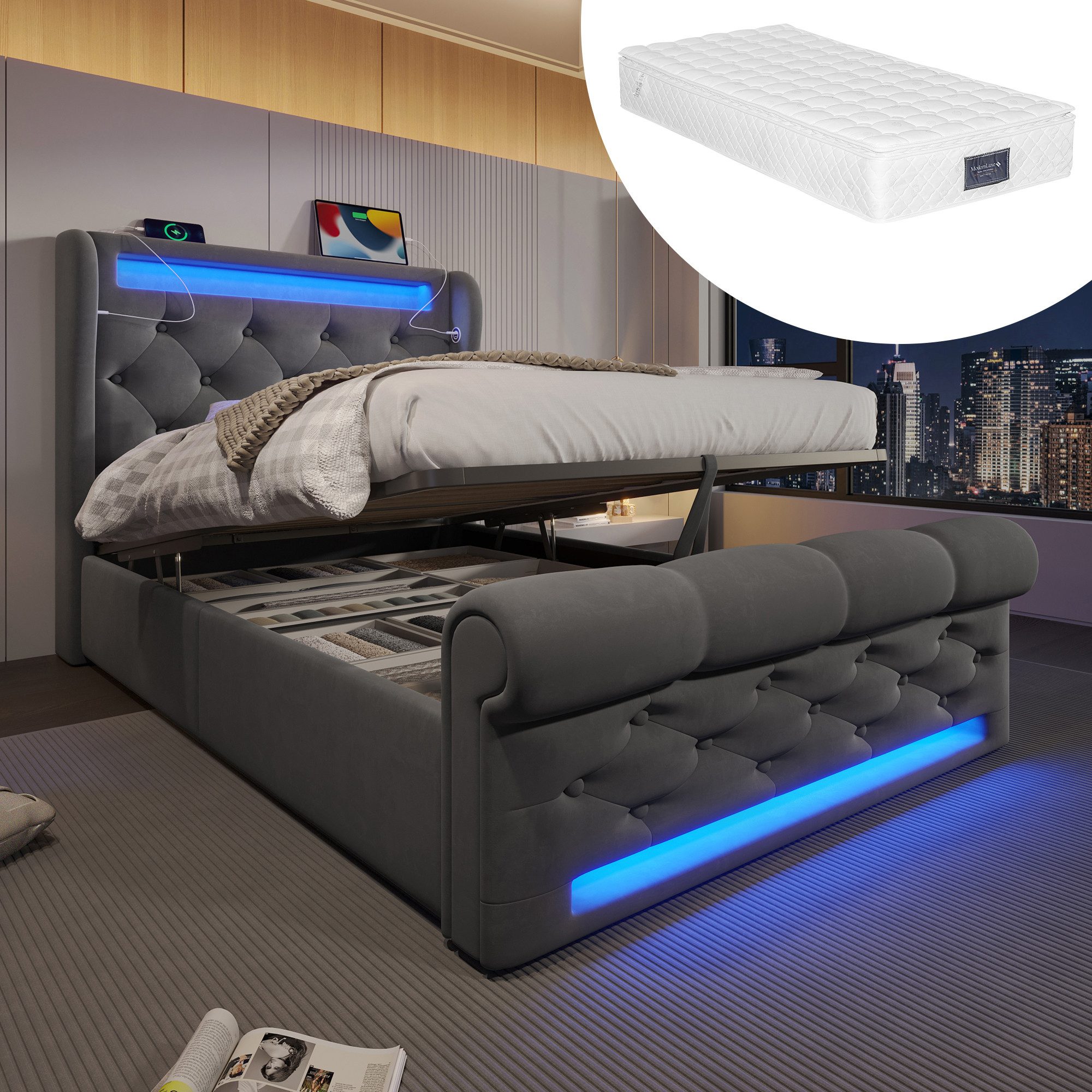 i@home Polsterbett Polsterbett mit LED & günstig online kaufen