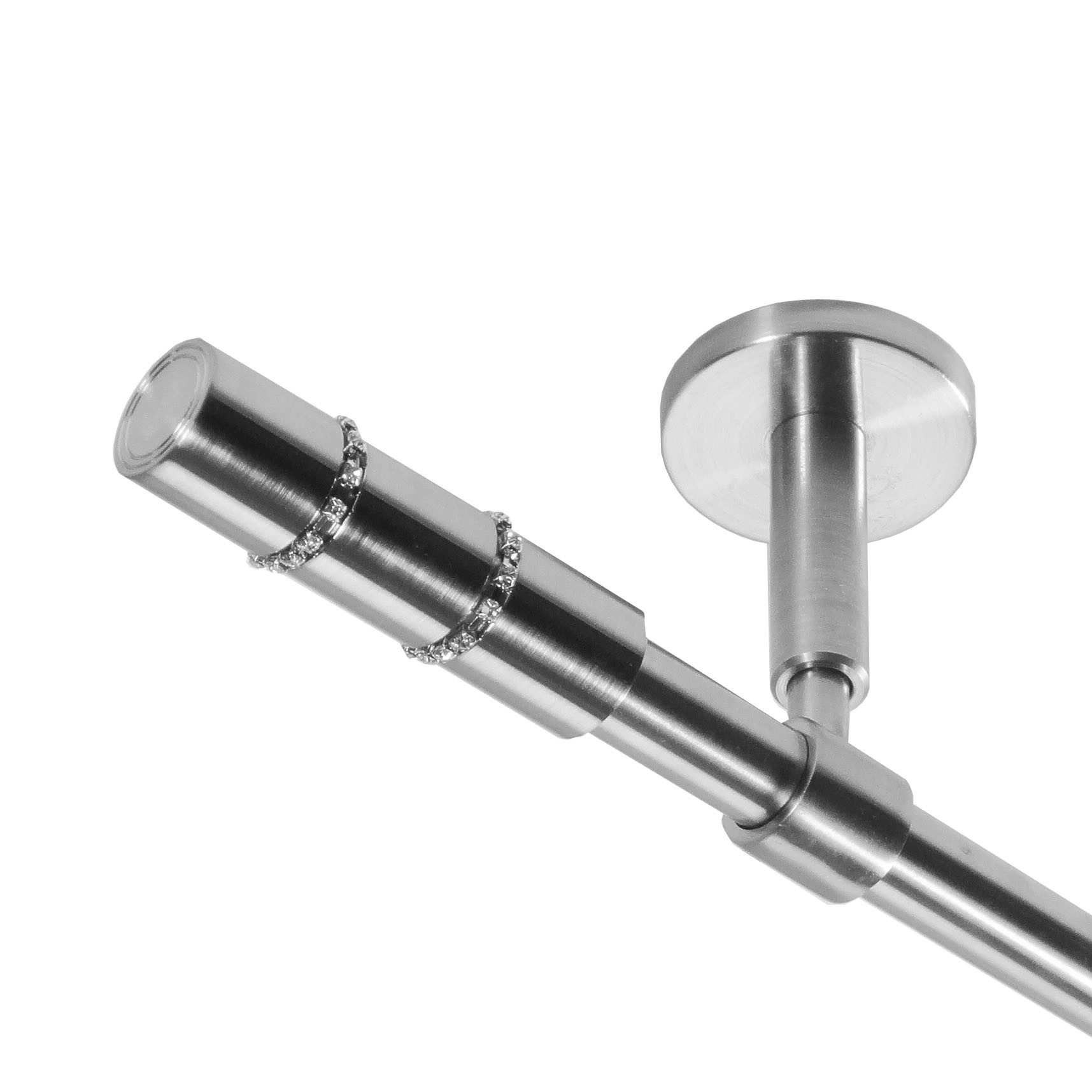 BASIT Gardinenstange Rohr Edelstahl 16 mm mit Deckenträgern 540 cm E26, Ø 16 mm, 1-läufig, verschraubt, Edelstahl, D11 540 cm E26 Kristall
