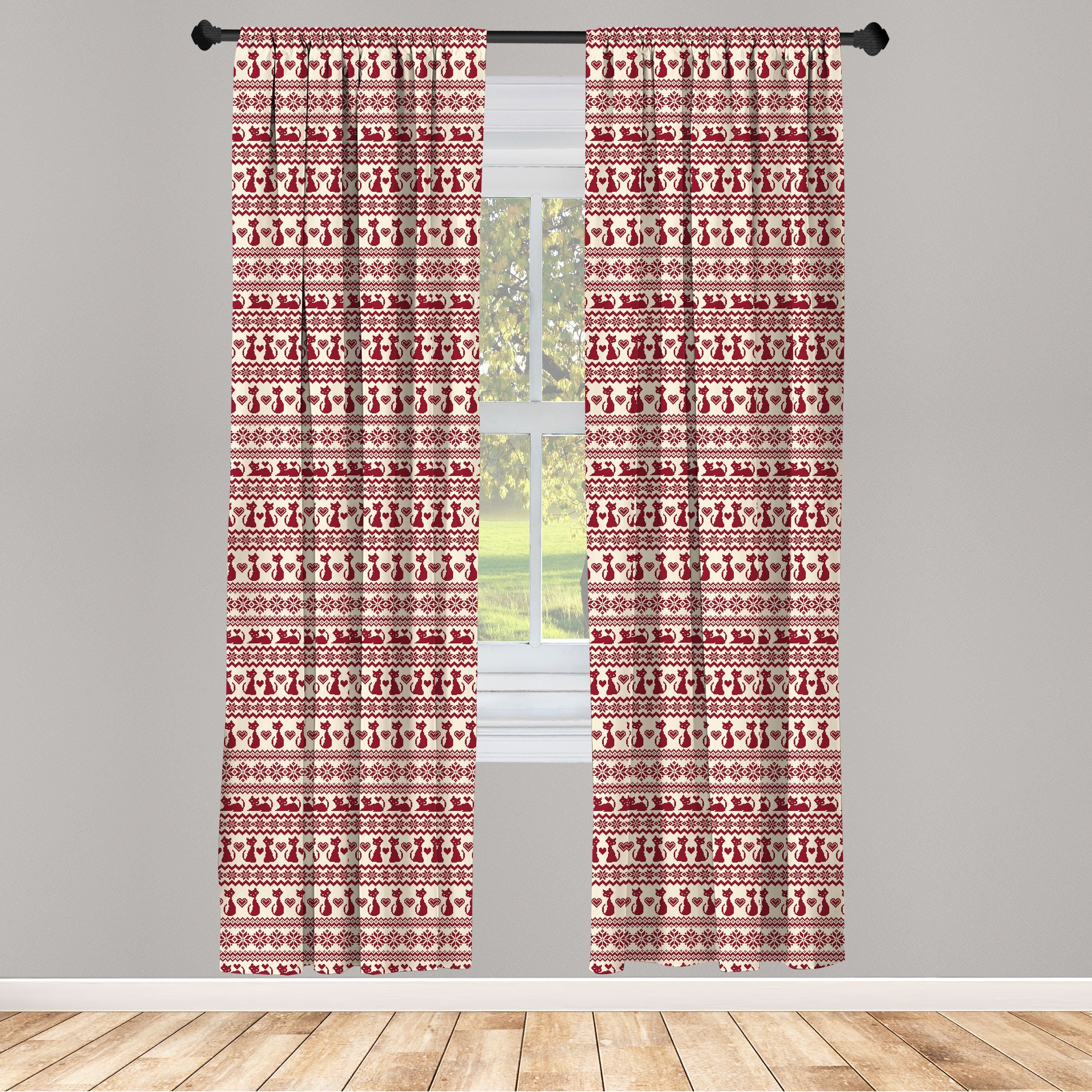 Gardine Vorhang für Wohnzimmer Schlafzimmer Dekor, Abakuhaus, Microfaser, nordisch Katzen-Muster-Pixel-Kunst