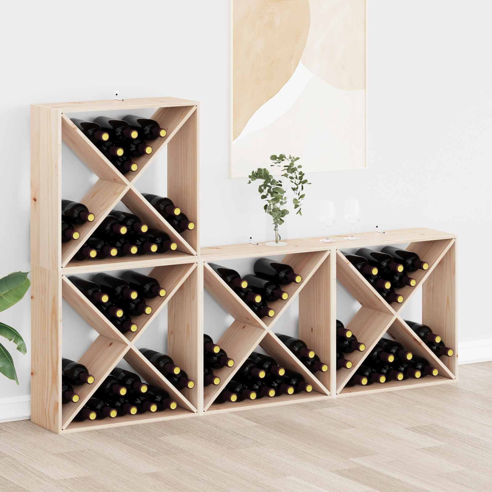 vidaXL Barschrank Weinregal 4 Stk. Natur 62 x 25 x 62 cm Massives Kiefernholz (4-St)