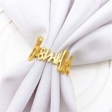 BlauCoastal Serviettenring 6 Stück Letter Metall Serviettenring Set, (1-tlg., Alphabet Serviettenschnallen Halter Tischdekoration, Serviettenringe), Für Hochzeit, Party, Ramadan, Bankett (Gold)