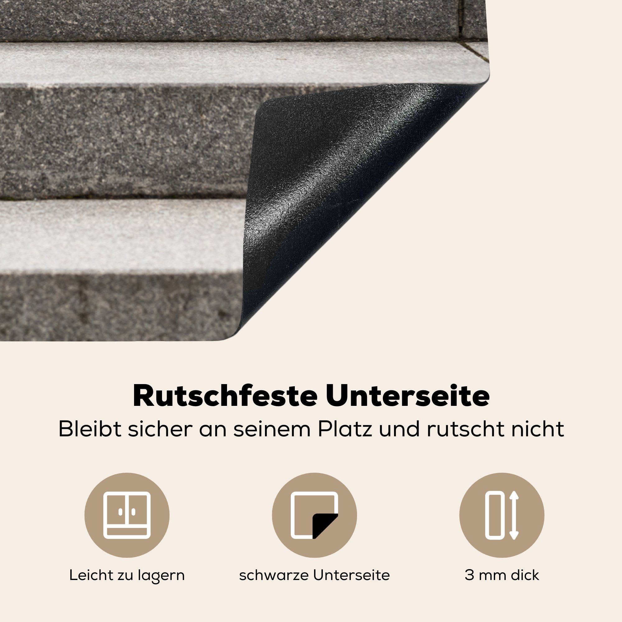 Schutz für die küche, MuchoWow Beton, Vinyl, Treppen aus cm, Ceranfeldabdeckung tlg), (1 Herdblende-/Abdeckplatte 81x52 Induktionskochfeld