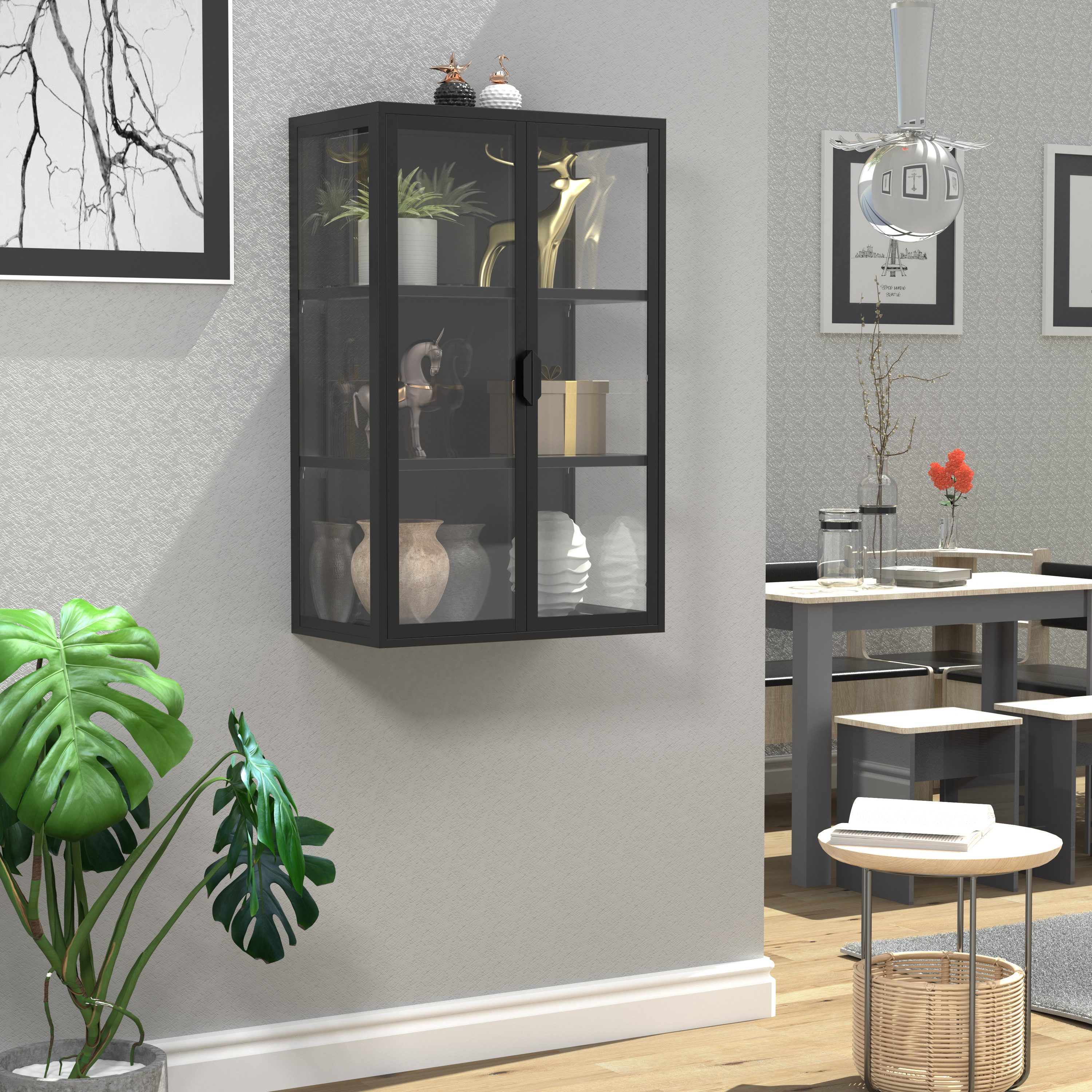 VCM Hängevitrine Stahl Wandvitrine Hängevitrine Vitrine Glas Flokas