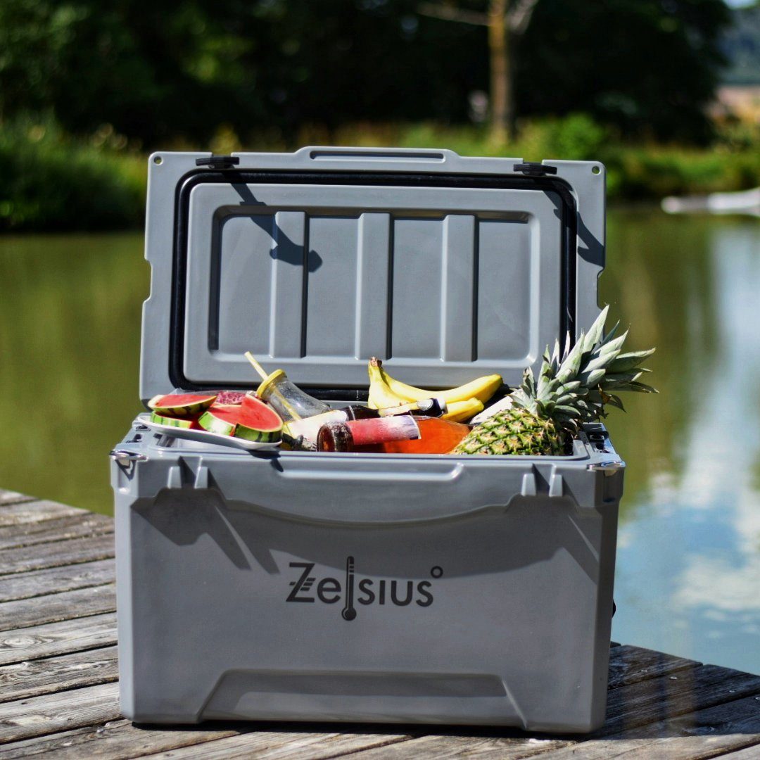 Zelsius Kühlbox Kühlbox grau 50 Liter, Cooling Box ideal für Auto Camping, 50 l, mit Flaschenöffner