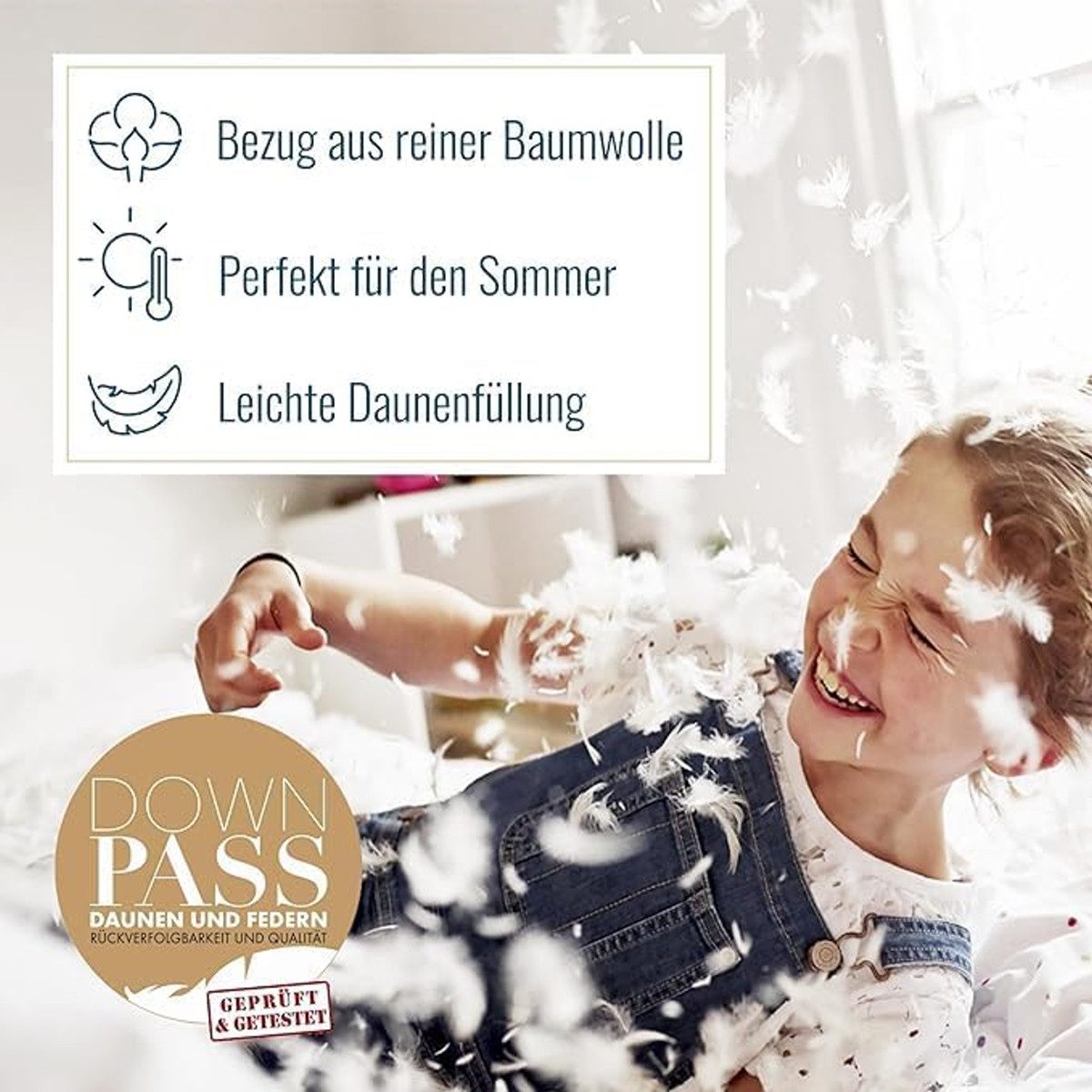 SPESSARTTRAUM Daunenbettdecke 2 Stück Daunenpass Sommer Daunen Bettdecke Sommerdecke 320g 135x200, Füllung: 60% neue weiße Daunen Klasse 1, 40% neue weiße Federn Klasse 1, Bezug: 100% Baumwolle, Vom Forschungsinstitut Hohenstein auf Schadstoffe geprüft.