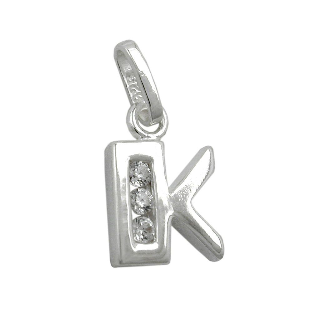 Gallay Buchstabenanhänger 8x7mm Buchstabe K glänzend mit Zirkonias Silber 925 (1-tlg) | Kettenanhänger