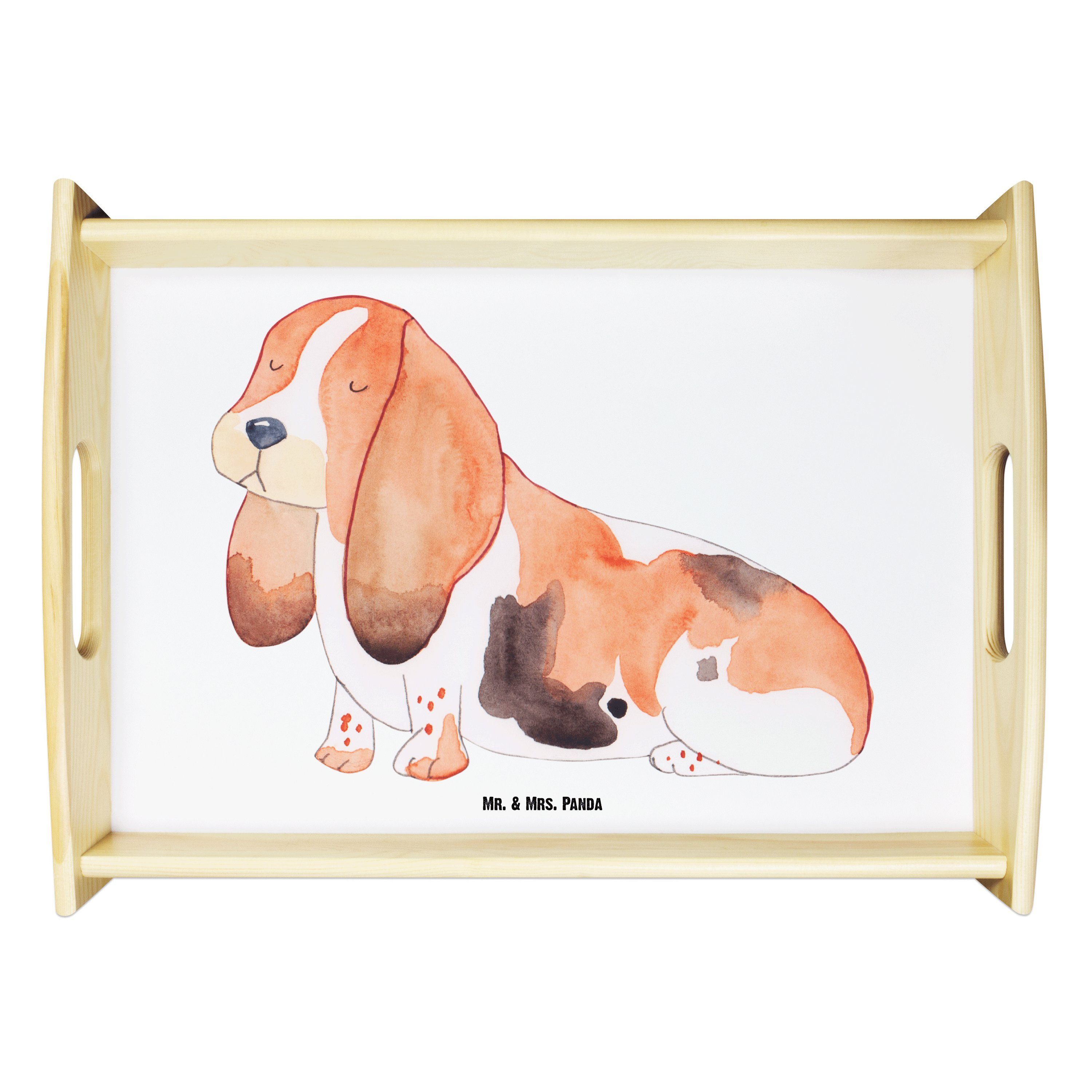 Mr. & Mrs. Panda Tablett Hund Basset Hound - Weiß - Geschenk, Küchentablett, Hundemotiv, Haust, Echtholz lasiert, (1-tlg)