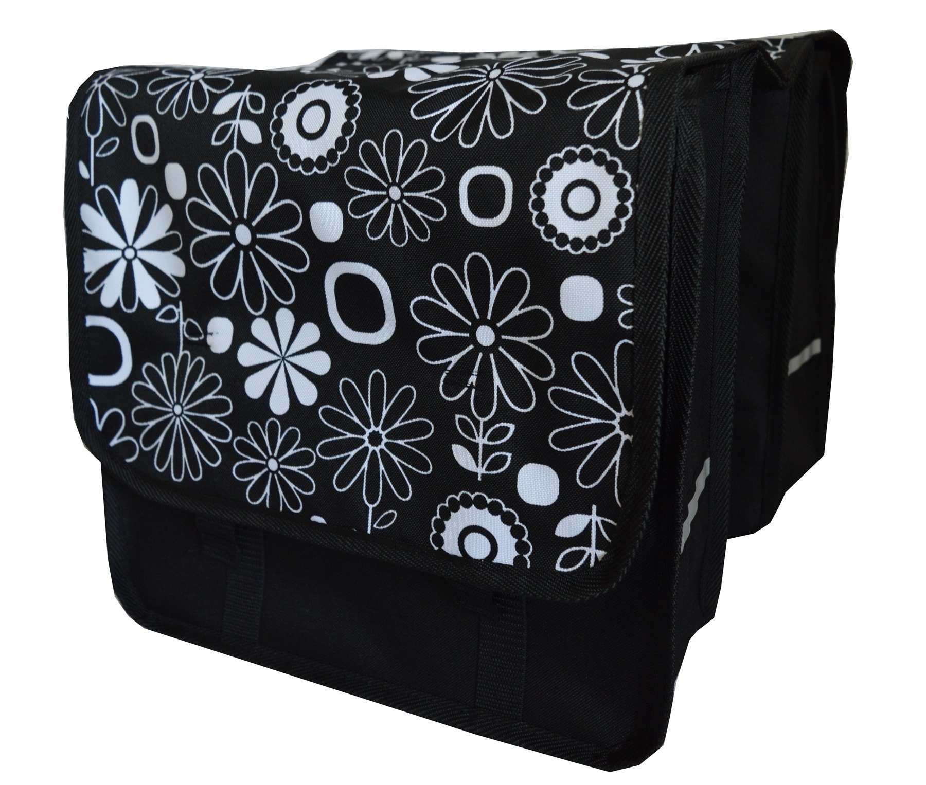 Aves-24 Fahrradtasche FAHRRADTASCHE Satteltasche Gepäckträgertasche Doppel Fahrrad 26" 28", 13. Duo - Blumen S/W