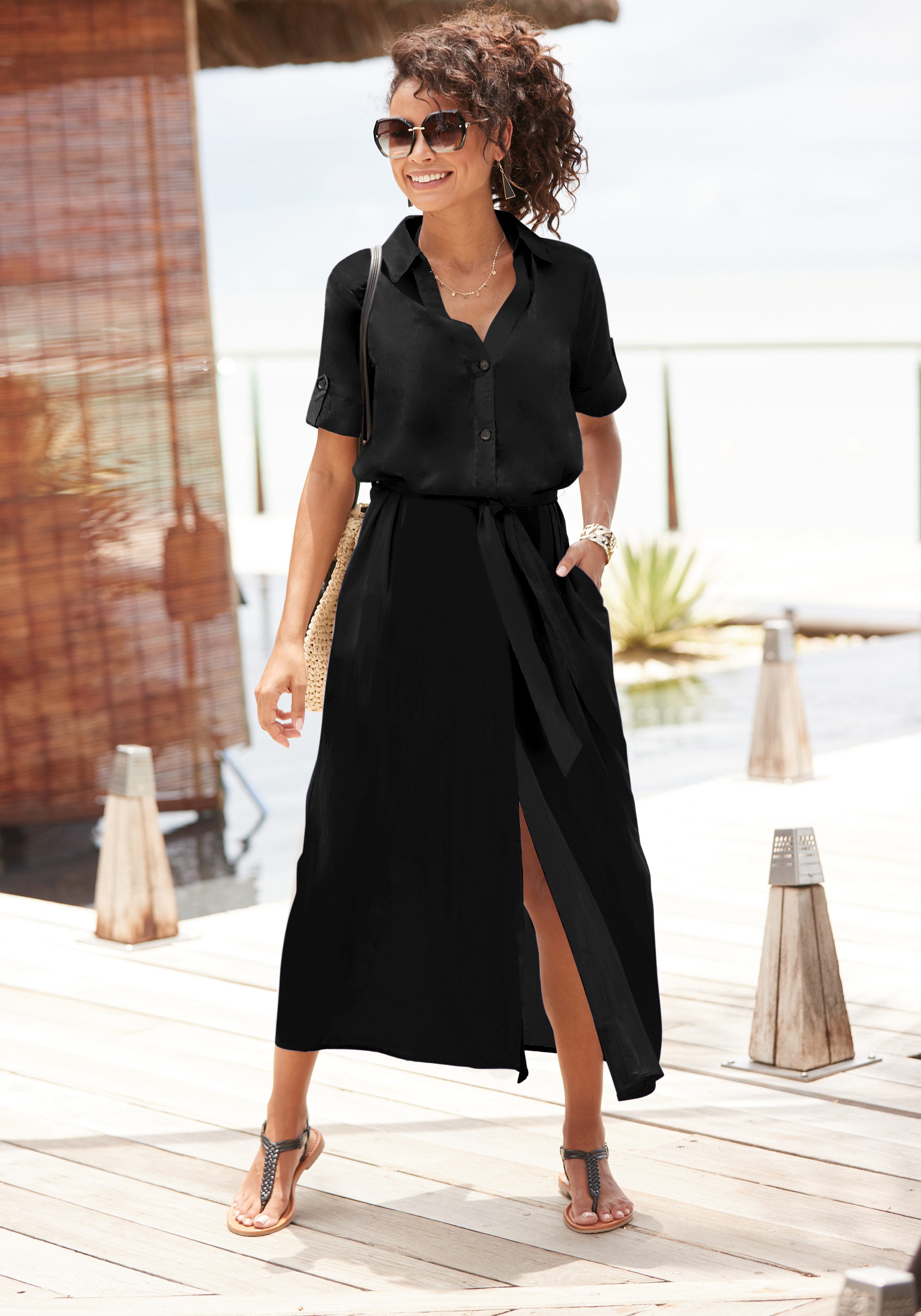 LASCANA Hemdblusenkleid (mit Bindegürtel) aus Leinenmix günstig online kaufen