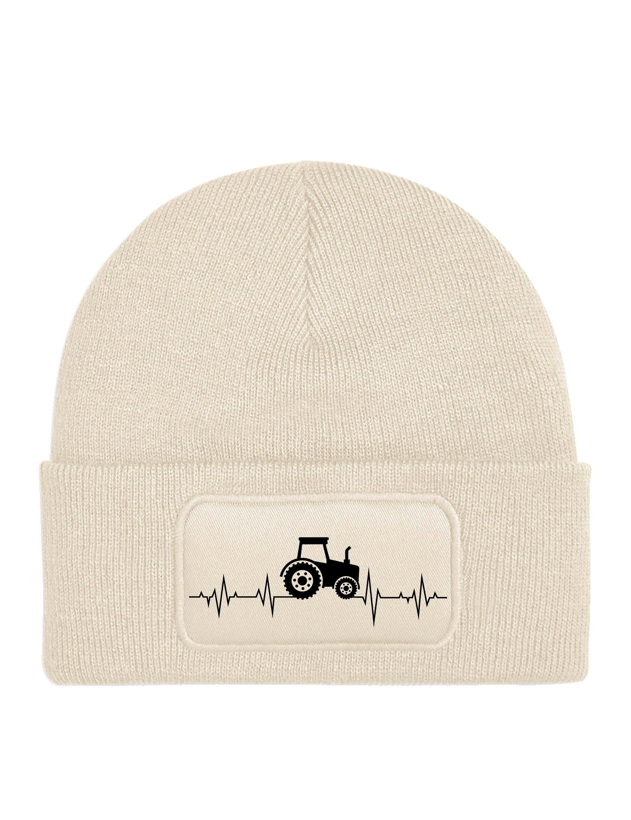 Youth Designz Beanie Kinder Beanie Mütze Heartbeat Traktor Geschenk Jungen Wintermütze Strickmütze mit lustigem Statement Print
