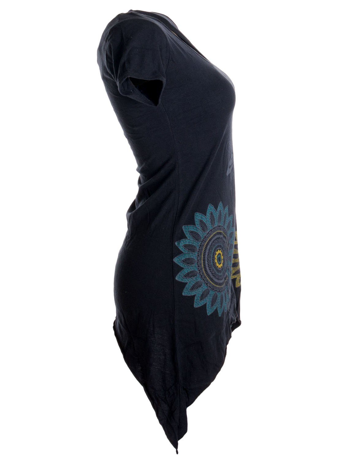 Vishes Tunikakleid Asymmetrisches Longshirt m. großen Blumen bedruckt Boho, Elfen, Hippie Style