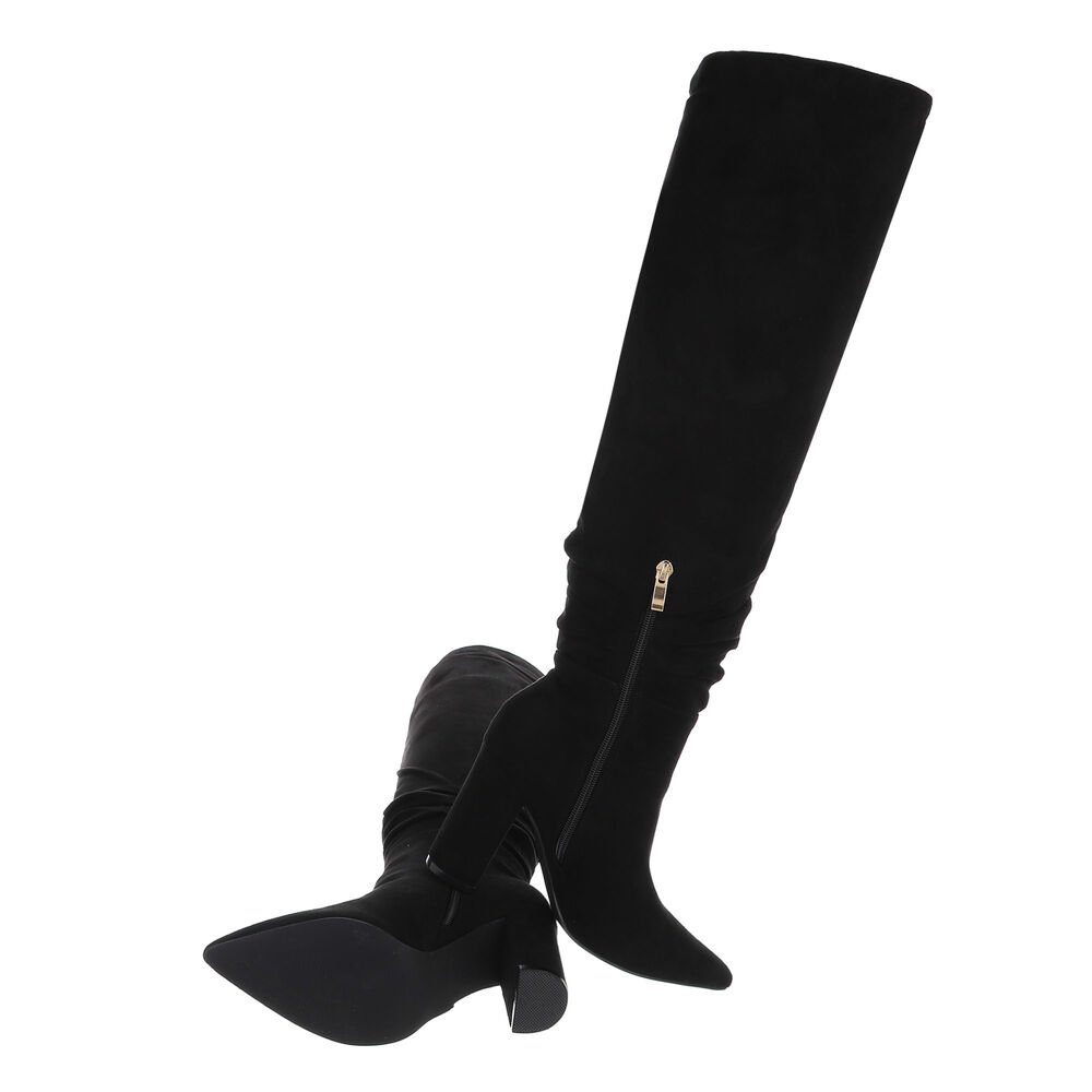 Ital-Design Damen Abendschuhe Party & Clubwear Overkneestiefel (85135682) Blockabsatz High-Heel Stiefel in Schwarz