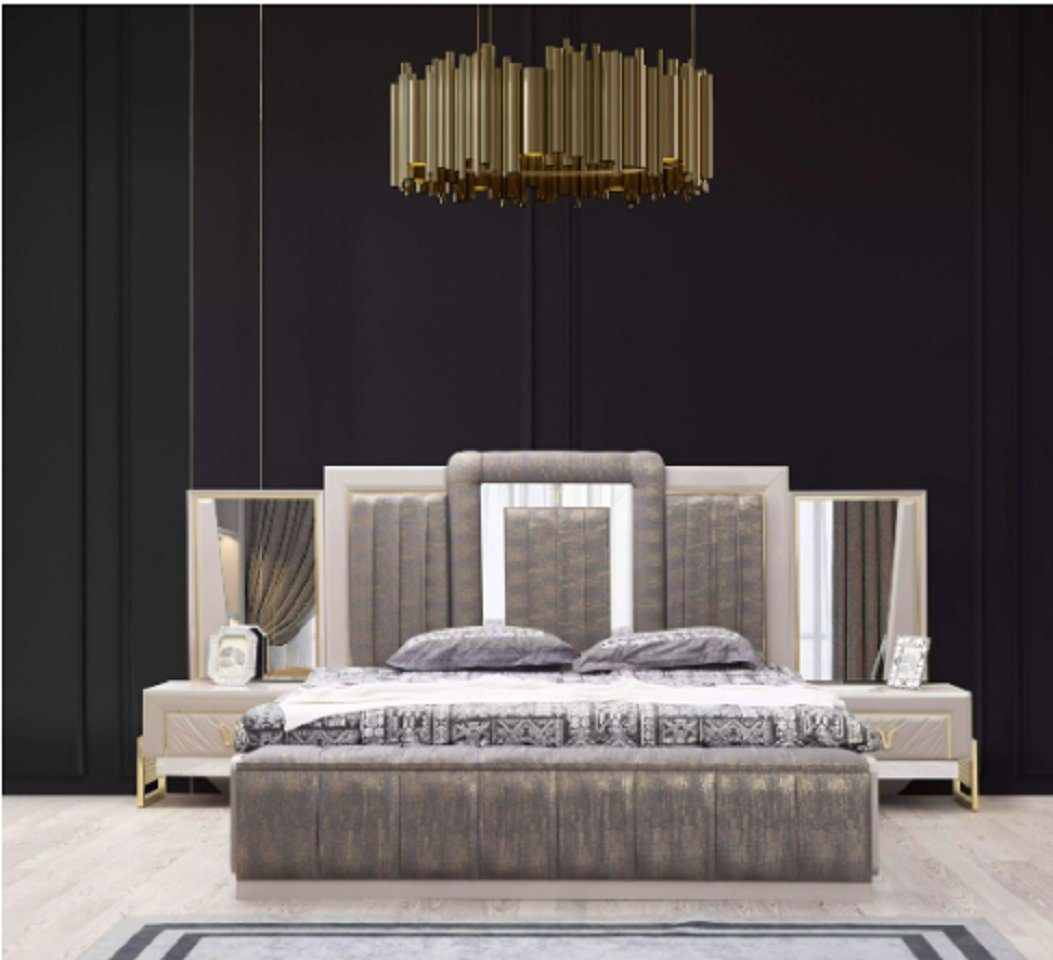 in 3tlg Luxus Europa + Nachttische Made 2x JVmoebel Schlafzimmer Nachttische), Bett Modern Set Design Schlafzimmer-Set Neu, Bett (3-St., 2x