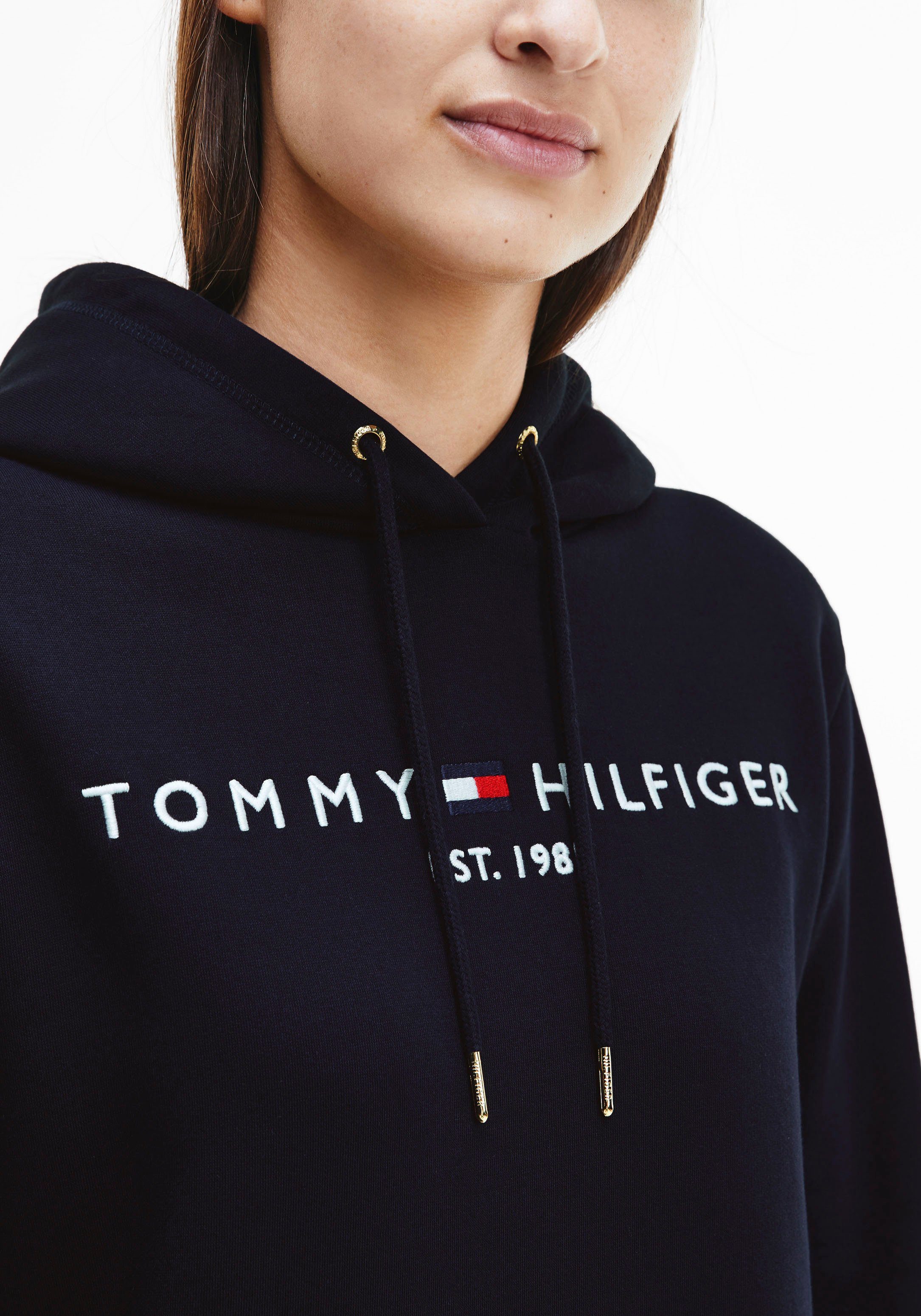 Tommy Hilfiger Sweatkleid Regular Hilfiger Hoodie Dress LS mit Tommy  Hilfiger linear Logo-Schriftzug
