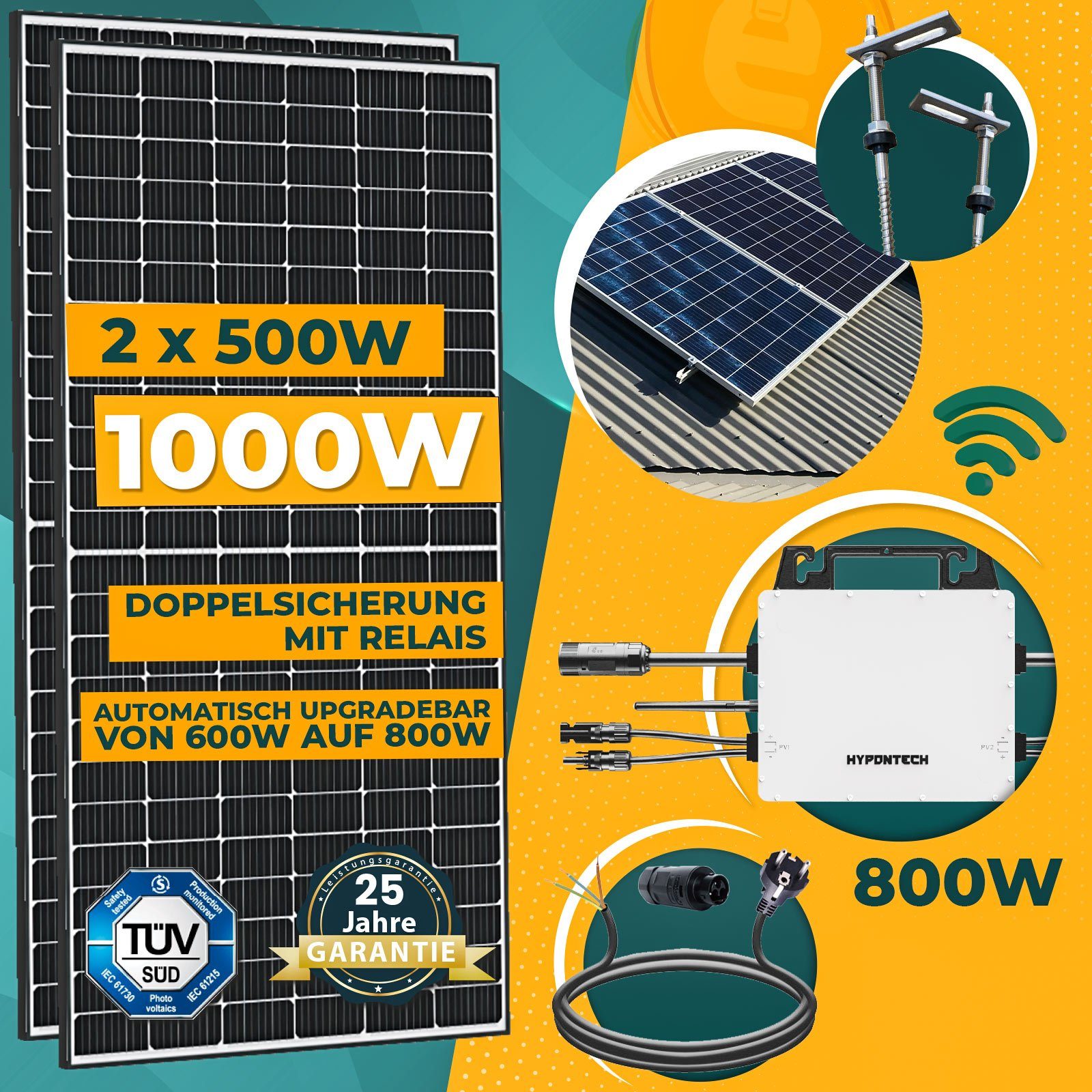 2000W Photovoltaik Balkonkraftwerk mit EPP 500W Solarmodule, Hoymiles  HMS-1600-4T Wechselrichter und DTU-WLite-S