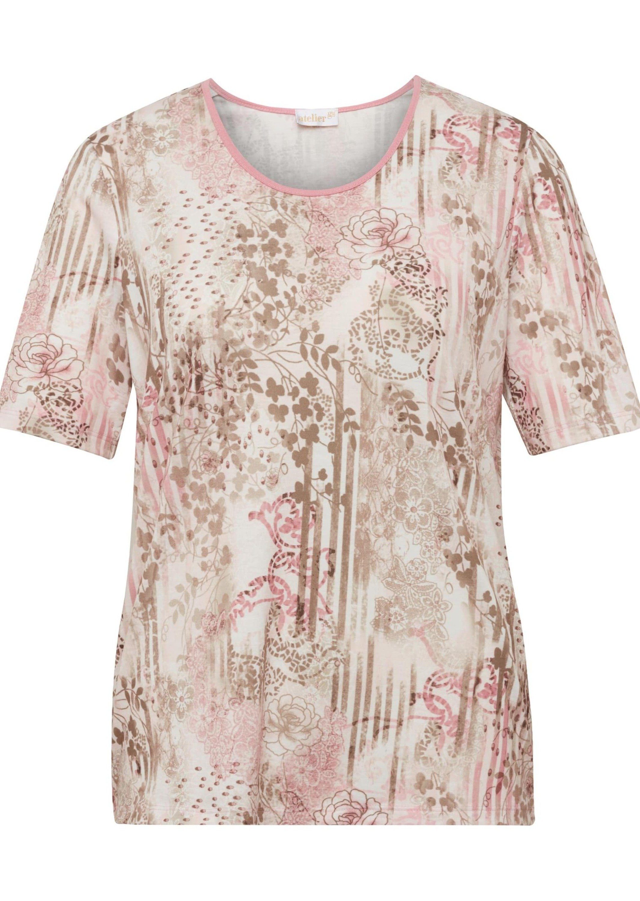 GOLDNER Print-Shirt / Bequemes rosé im Druckshirt natur Kurzgröße: Mustermix