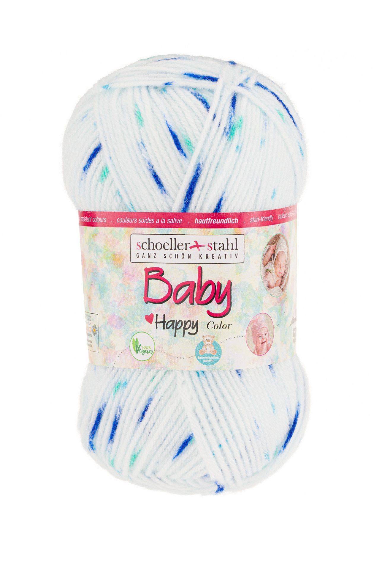 Schoeller + Stahl Baby Happy Color Häkelwolle, 185 m, wunderbar weiches, pflegeleichtes Garn mit fröhlichen Farbakzenten