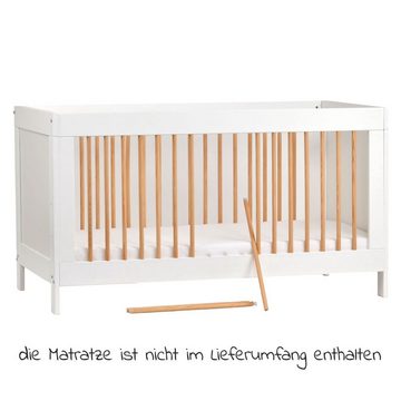 jonka Babybett Erwin - Weiß Gitter Natur, Kinderbett 70 x 140 cm - verstellbarer Lattenrost & 3 Schlupfsprossen