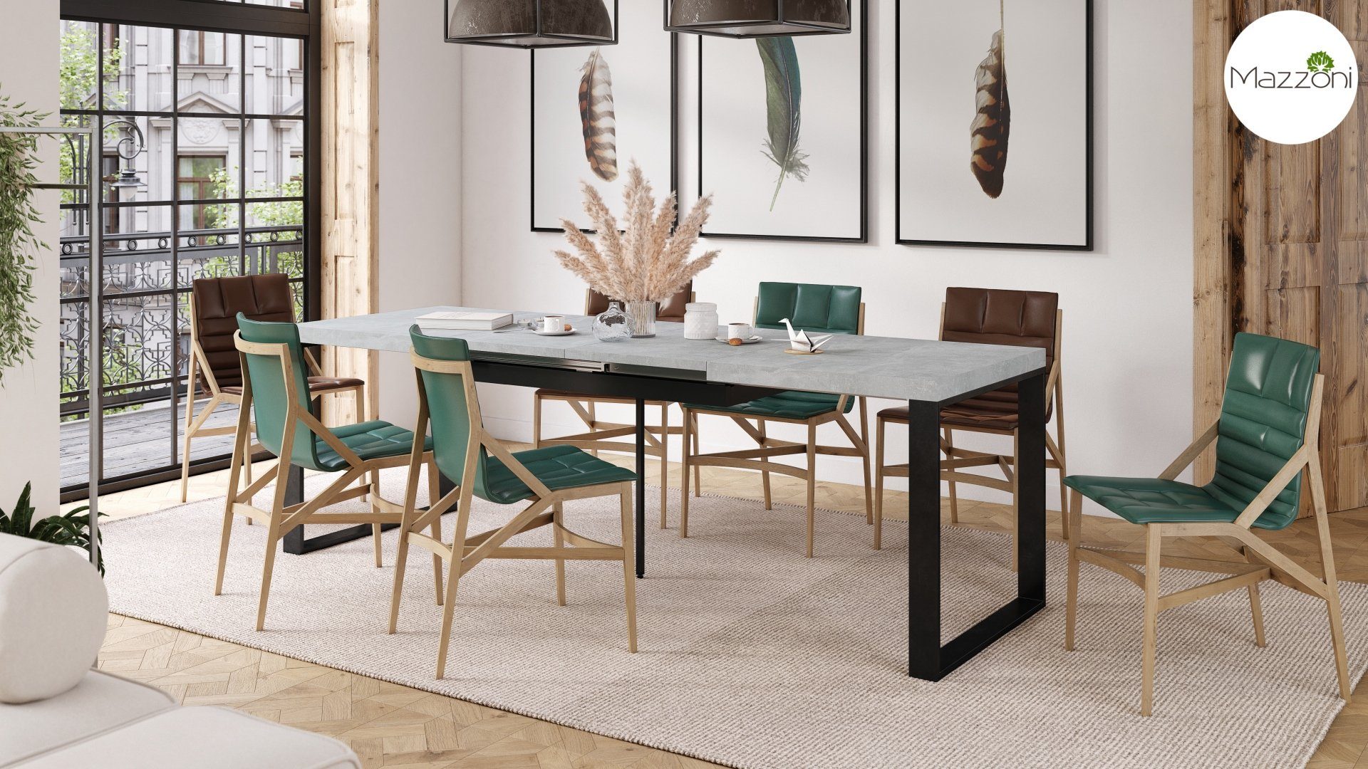 Mazzoni Esstisch Design Esstisch Avari Tisch ausziehbar 120 bis 270 cm Beton - Schwarz matt
