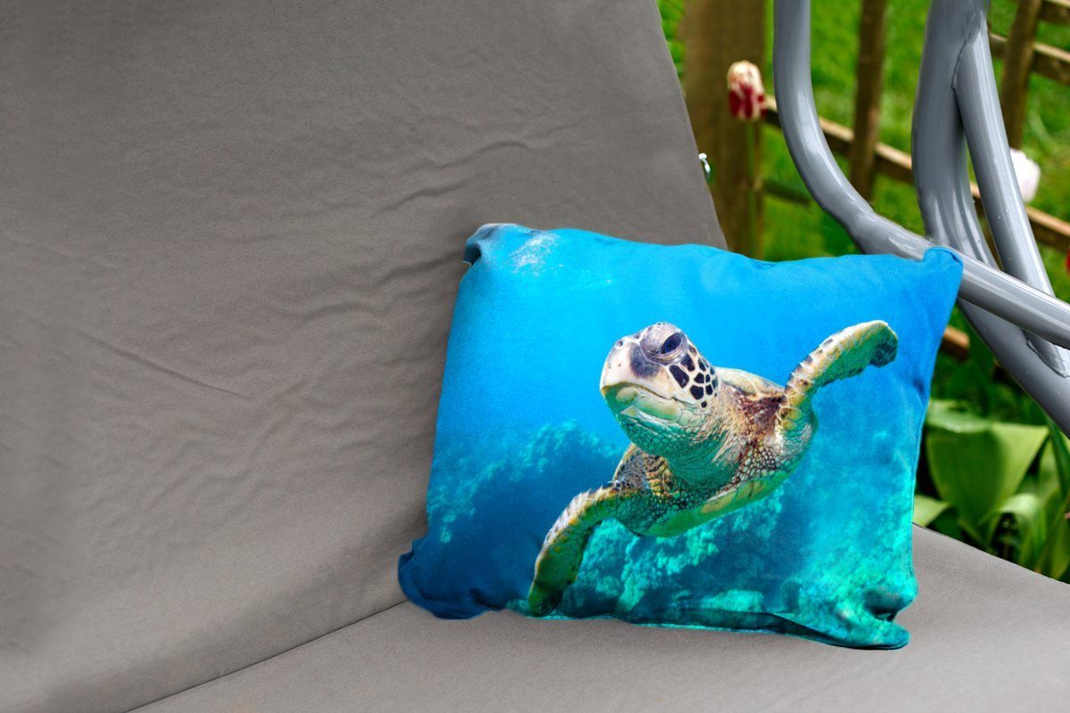 MuchoWow Polyester, auf Hawaii, Dekokissenbezug, Kissenhülle Dekokissen Meeresschildkrötenschwimmen Outdoor-Dekorationskissen,