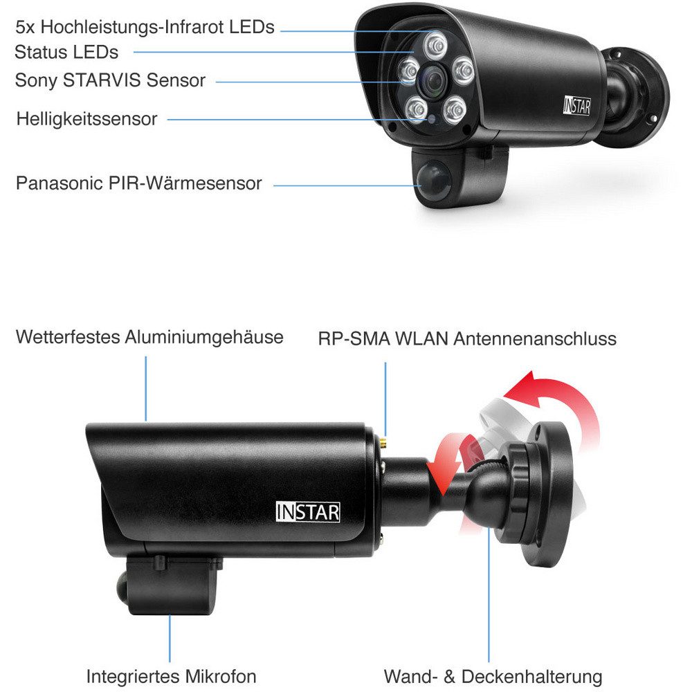 INSTAR Überwachungskamera INSTAR IN-9408 2K+ LAN/WLAN schw. 101664 WLAN IP Überwachungskamera (101664 (IN-9408 2K+ LAN/WLAN schw)