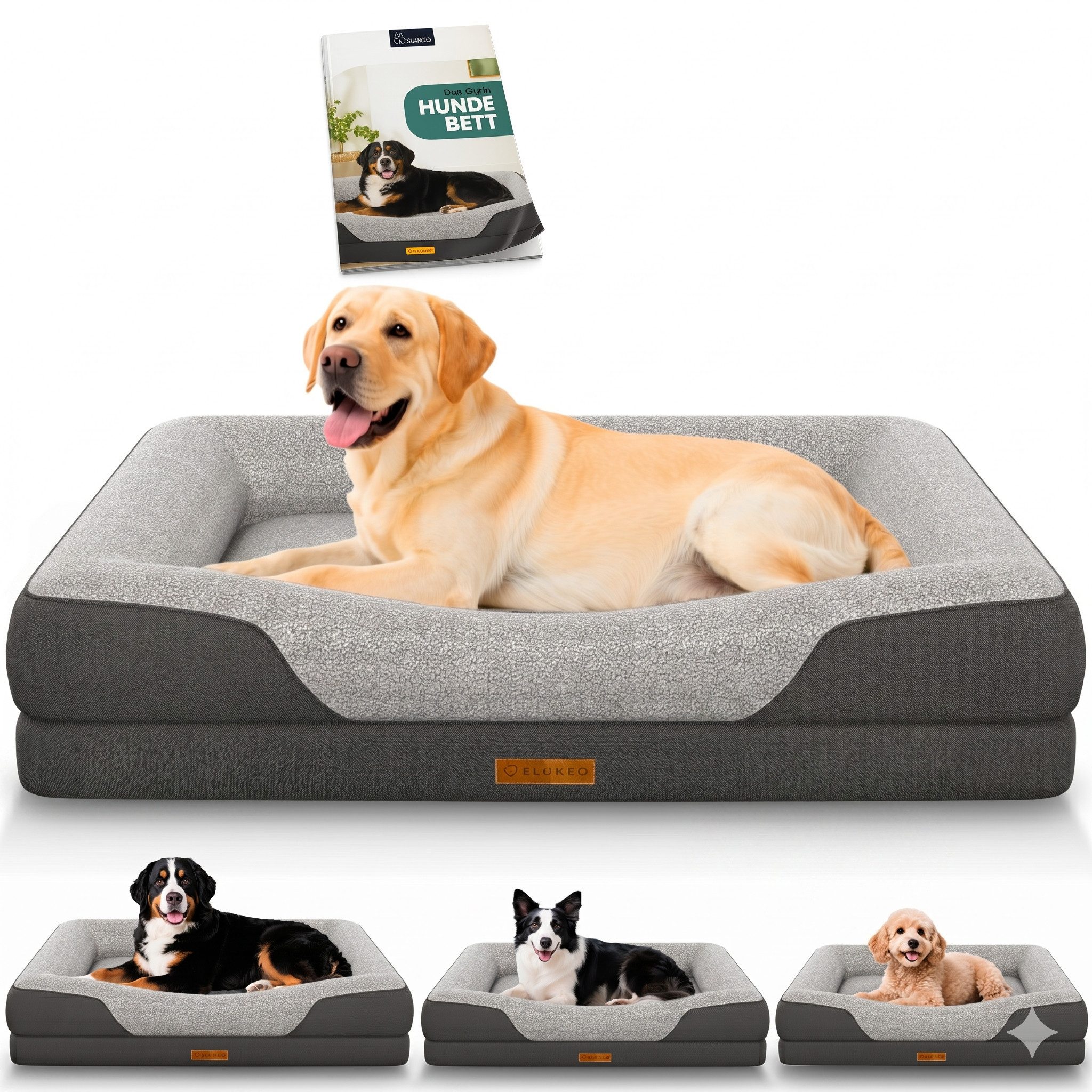 ELONEO Hundebett ELONEO - Orthopädisches Premium Hundebett, gelenkschonend, waschbar, Aus kuscheligem Sherpa-Fleece und strapazierfähigem Sofastoff
