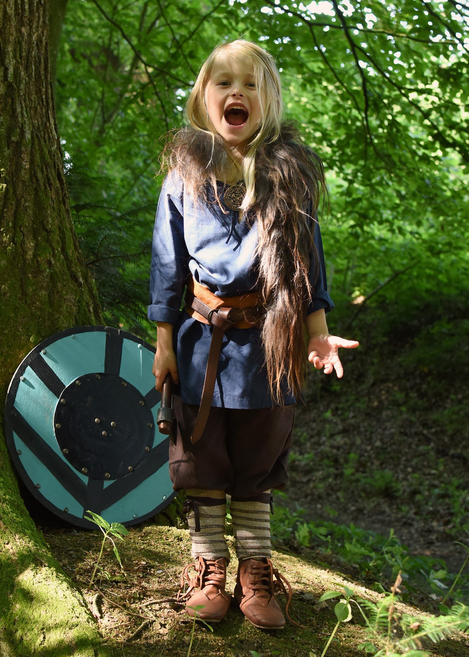Battle Merchant Ritter-Kostüm Langärmelige Mittelalter-Tunika / Leibhemd Arn für Kinder, blau
