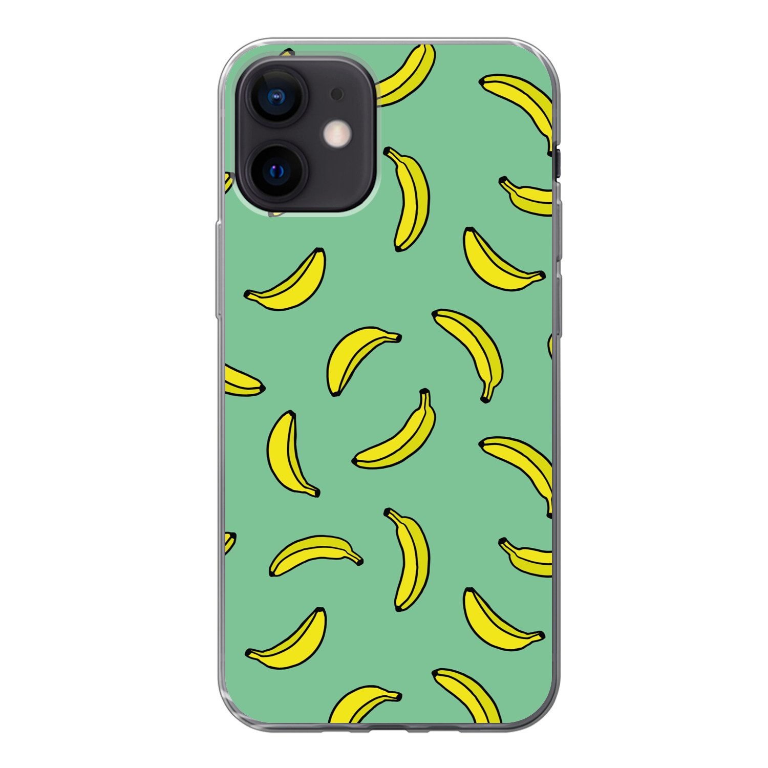 MuchoWow Handyhülle für Apple iPhone 12 Bananen - Gelb - Grün - Druck, Smartphone-Bumper, Print, Handy Schutzhülle Dünn