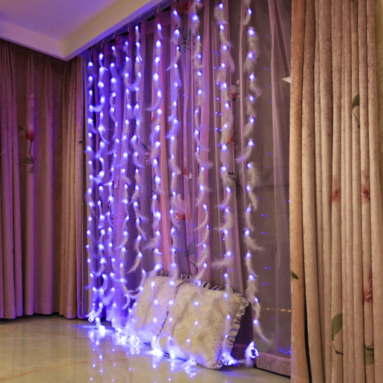 MUPOO LED-Lichterkette LED Nachtlicht LED/3x3M , Warmweiß,Weiß Modi, LED,8 Timer, Beleuchtung, Deko,3x2M, 200 USB,Lichtervorhang 300