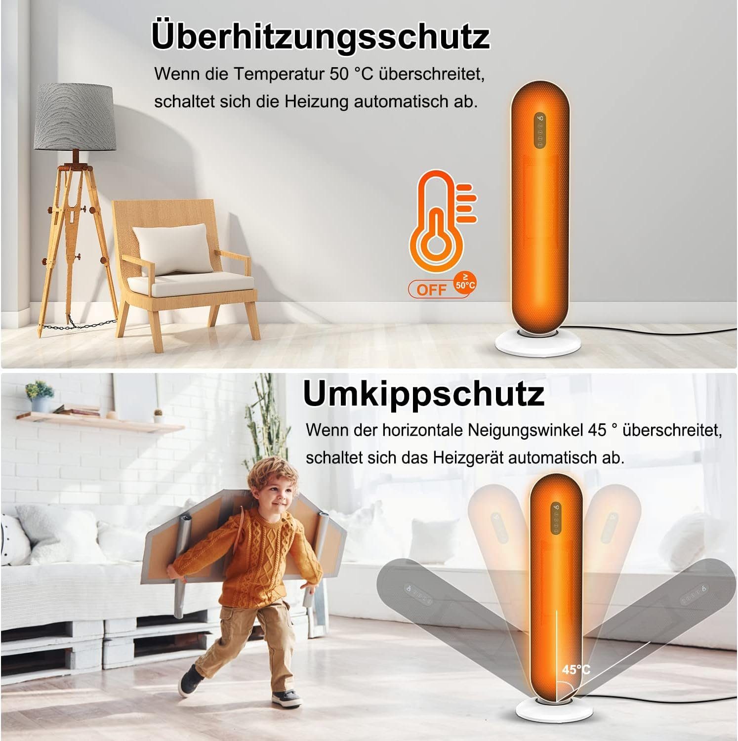 Überhitzungs- mit Keramik Ideal W, Thermostat, Heizlüfter TEINNGO Energiesparend 15-40°C & 2000W Kippschutz, Timer, Räume für 2000 PTC Heizlüfter Leise Fernbedienung,